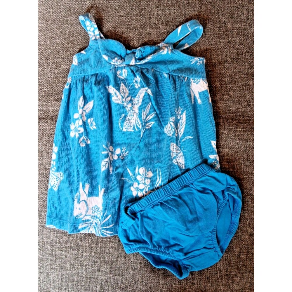 Carters Dress 18 Months Blue African Animals Sun Matching Bottoms